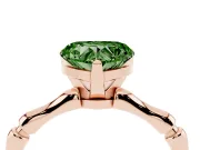 Fancy Green Heart Cut Diamond Solitaire Ring Set in Rose gold with Bamboo Band and Prong Setting