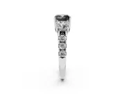 Cushion Cut Three Stone Engagement Ring Setting for a Black Center | Accented Shoulders | White Gold