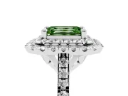 Fancy Green Emerald Cut Diamond Double Halo Statement Ring Set in Platinum with Pavé Band