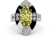 Fancy Yellow Marquise Cut Diamond Milgrain Halo Ring Set in Platinum with Split Shank