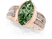 Fancy Green Marquise Cut Diamond Wide Channel Set Band Ring Set in Rose gold with Bezel Setting