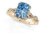 Radiant Cut Milgrain Halo Engagement Ring Setting for a Fancy Blue Lab-Grown Diamond | Graduated Shoulders | Yellow Gold