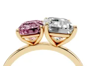 Fancy Pink Emerald Cut and Emerald Cut Toi Moi Ring Set in Yellow gold with Prong Setting