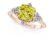 Cushion Cut Cluster Engagement Ring Setting for a Fancy Yellow Lab-Grown Diamond | Rose Gold