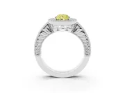 Fancy Yellow Pear Cut Diamond Halo Ring Set in White gold with Round Accent Halo, Pavé Band and Prong Setting