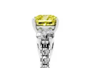 Fancy Yellow Three-Stone Cushion Cut Diamond Pavé Band Ring Set in Silver with Prong-Set Trio