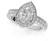 Pear-Shaped Vintage Milgrain Halo Engagement Ring Setting | Wide Pavé Band | Sterling Silver