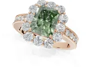 Radiant Cut Vintage Halo Engagement Ring Setting for a Fancy Green Lab-Grown Diamond | Milgrain Channel Band | Rose Gold
