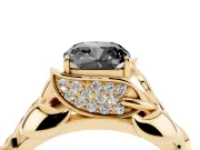 Cushion Cut Leaf Bypass Engagement Ring Setting for a Black Center | Pavé Leaf Accents | Yellow Gold
