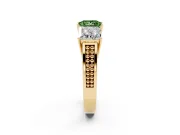 Princess Cut Three Stone Engagement Ring Setting for a Fancy Green Lab-Grown Diamond | Beaded Shoulders | Yellow Gold