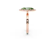Fancy Green Marquise Cut Diamond Halo Solitaire Ring Set in Rose gold with Pavé Band and Prong Setting