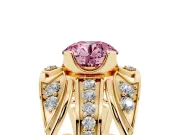 Round Art Deco Graduated Engagement Ring Setting for a Fancy Pink Lab-Grown Diamond | Yellow Gold