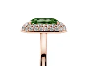 Fancy Green Emerald Cut Diamond Halo Engagement Ring Set in Rose gold with Solitaire Band and Prong Setting