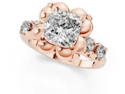 Cushion Cut Floral Engagement Ring Setting | Petal Frame and Side Stones | Rose Gold
