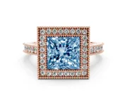 Princess Cut Vintage Milgrain Halo Engagement Ring Setting for a Fancy Blue Lab-Grown Diamond | Bezel Head | Rose Gold