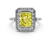 Radiant Cut Halo Engagement Ring Setting for a Fancy Yellow Lab-Grown Diamond | Polished Halo Rim | Platinum