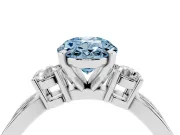 Fancy Blue Three-Stone Oval Cut Diamond Twist Band Ring Set in Platinum with Pavé Accents and Prong Setting