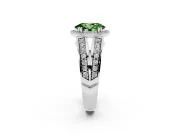 Fancy Green Oval Cut Diamond Halo Ring Set in White gold with Double Pavé Split Shank