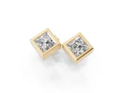 Princess Cut Lab-Grown Diamond Square Bezel Stud Earrings | Stepped Rim | Yellow Gold