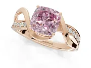 Cushion Cut Bypass Solitaire Engagement Ring Setting for a Fancy Pink Lab-Grown Diamond | Pavé Strands | Rose Gold