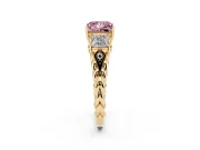 Fancy Pink Princess Cut Diamond Three-Stone Ring Set in Yellow gold with Braided Band