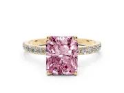 Radiant Cut Pave Solitaire Engagement Ring Setting for a Fancy Pink Lab-Grown Diamond | Slim Band | Yellow Gold