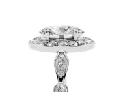 Oval Vintage Halo Engagement Ring Setting | Bezel Station Shoulders | Platinum