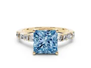 Princess Cut Baguette Side Stone Engagement Ring Setting for a Fancy Blue Lab-Grown Diamond | Yellow Gold