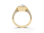 Oval Vintage Milgrain Halo Engagement Ring Setting | Side Stones and Pave | Yellow Gold