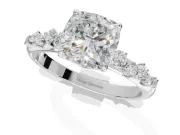 Cushion Cut Solitaire Engagement Ring Setting | Graduated Scattered Accents | White Gold