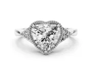 Heart Cut Diamond Milgrain Solitaire Ring Set in White gold with Tapered Pavé Band and Prong Setting