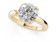 Round Cut Diamond Solitaire Ring Set in Yellow gold with Prong Head and Smooth Polished Band