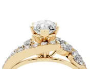 Marquise Cut Diamond Halo Ring Set in Yellow gold with Marquise and Pavé Band in Prong Setting