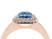 Emerald Cut Pave Halo Engagement Ring Setting for a Fancy Blue Lab-Grown Diamond | Slim Plain Band | Rose Gold