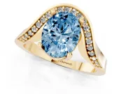 Oval Bypass Engagement Ring Setting for a Fancy Blue Lab-Grown Diamond | Pavé Ribbon | Yellow Gold
