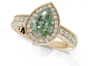 Pear-Shaped Milgrain Halo Engagement Ring Setting for a Fancy Green Lab-Grown Diamond | Wide Pavé Band | Yellow Gold