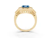 Fancy Blue Asscher Cut Diamond Milgrain Halo Ring Set in Yellow gold with Split Shank