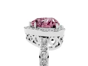 Fancy Pink Heart Cut Diamond Halo Ring Set in Silver with Pavé-Setting Band and Open Prong Center