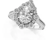 Pear-Shaped Vintage Scalloped Halo Engagement Ring Setting | Milgrain Pavé Band | White Gold