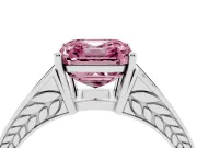 Fancy Pink Asscher Cut Diamond Split Shank Ring Set in Silver with Pavé Band and Prong Setting