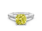 Cushion Cut Hidden Halo Engagement Ring Setting for a Fancy Yellow Lab-Grown Diamond | Claw Prongs | Sterling Silver