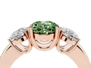 Fancy Green Oval Cut Diamond Three-Stone Ring Set in Rose gold with Polished Band and Prong Setting