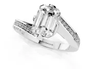 Emerald Cut Bypass Pavé Solitaire Engagement Ring Setting | Angled Head | Sterling Silver