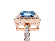 Fancy Blue Princess Cut Diamond Pavé Band Halo Engagement Ring Set in Rose gold with Prong Setting
