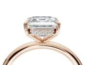 Asscher Cut Hidden Halo Engagement Ring Setting | Thin Plain Band | Rose Gold
