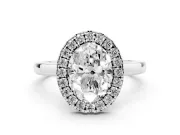 Oval Thin Halo Engagement Ring Setting | Plain Polished Band | White Gold