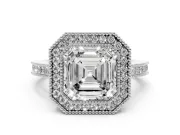 Asscher Cut Vintage Milgrain Halo Engagement Ring Setting | Filigree Gallery | Sterling Silver