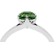 Fancy Green Emerald Cut Diamond Solitaire Ring Set in Silver with Polished Tapered Band and Prong Setting