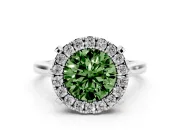 Round Halo Engagement Ring Setting for a Fancy Green Lab-Grown Diamond | Claw Corners | White Gold