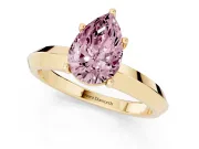 Fancy Pink Pear Cut Diamond Solitaire Engagement Ring Set in Yellow gold with Flat Band and Prong Setting